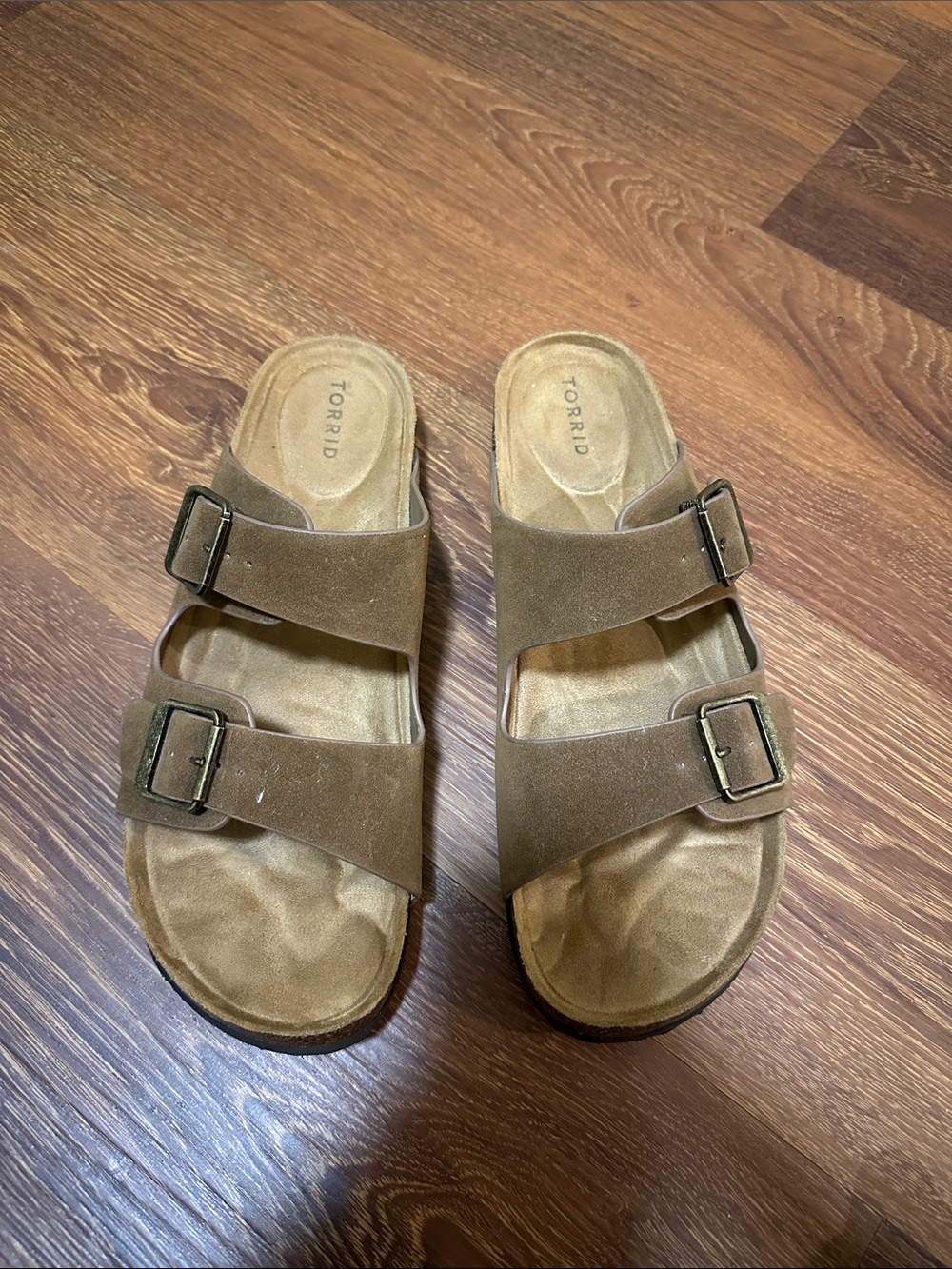 torrid Brown Double-Buckle Suede Slide Sandals
